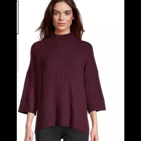 LOFT Sweaters - Loft Outlet Mauve Burgundy Rib-Knit Bell-Sleeve Mock Turtleneck NWT Size S